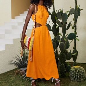 Orange Cutout Tie-Back Midi Dress | Size L